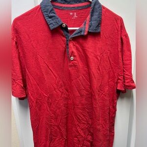 Red Polo Shirt with blue/grey Collar